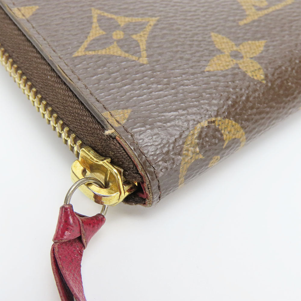 LOUIS VUITTON Long Wallet Purse M60742 Monogram Fuchsia Portefeuille Clemence Women Used Authentic