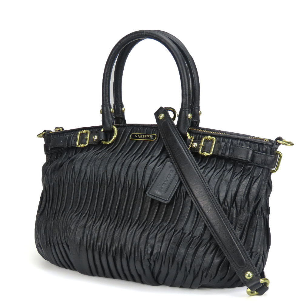 COACH Handbag F28541 leather black Madison Gathered Sophia Women Used Authentic
