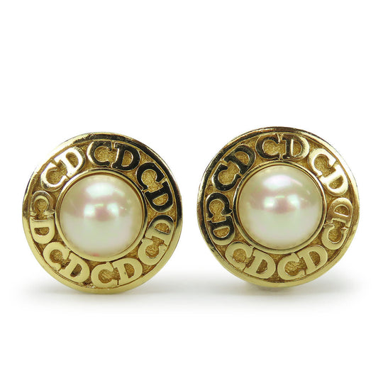 Christian Dior Earring metal gold CD logo Women Used Authentic