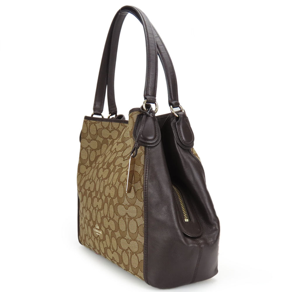 COACH Tote Bag 36466 Canvas, Leather Brown Signature Women Used Authentic