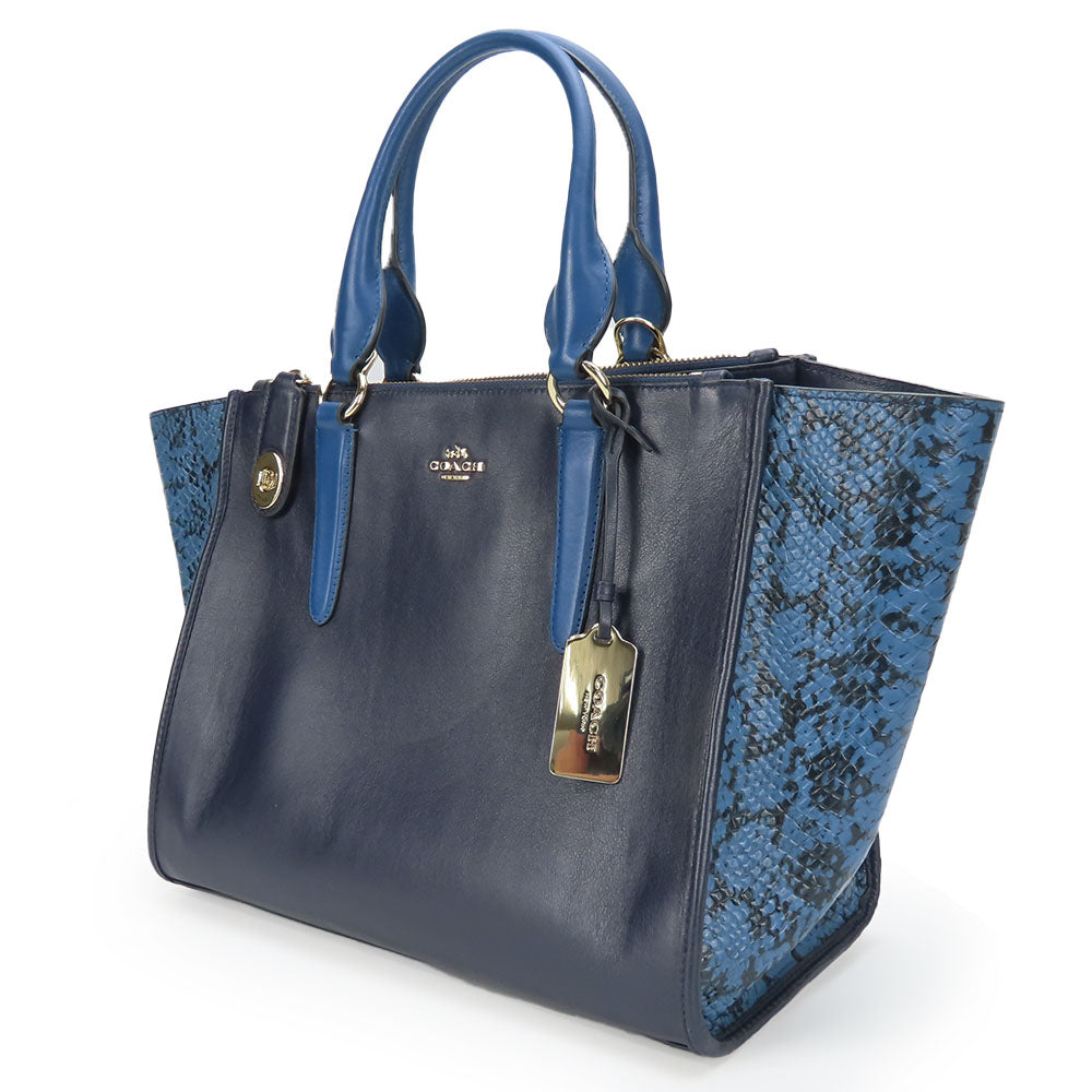 COACH Tote Bag 36571 leather Navy Crosby Carryall Women Used Authentic