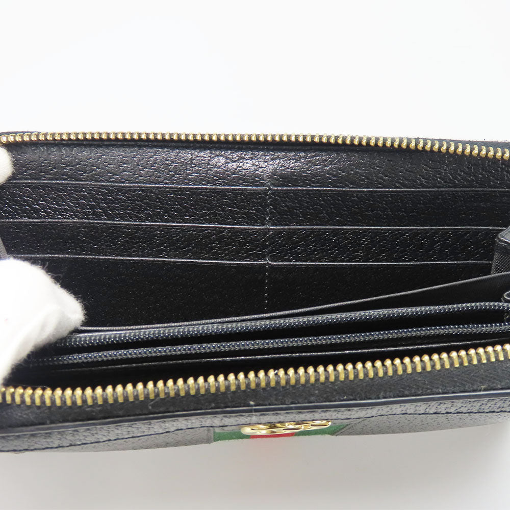 GUCCI Long Wallet Purse 523154 leather black Sherry line Women Used Authentic