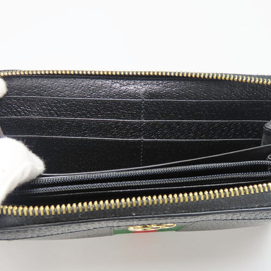 GUCCI Long Wallet Purse 523154 leather black Sherry line Women Used Authentic