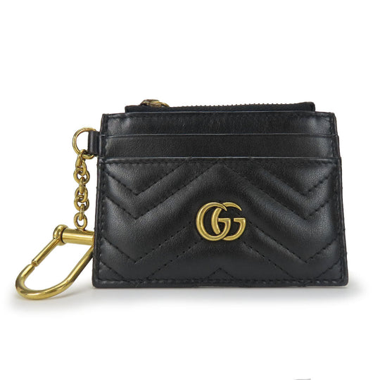 GUCCI Coin case 627064 leather black GG Marmont Women Used Authentic