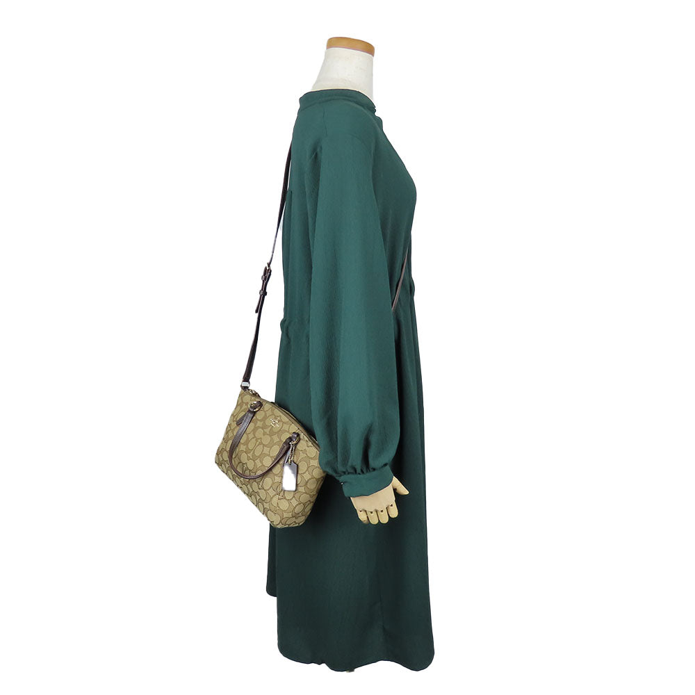 COACH Shoulder Bag F57830 Canvas, Leather Brown Signature Mini Kelsey Satchel Women Used Authentic