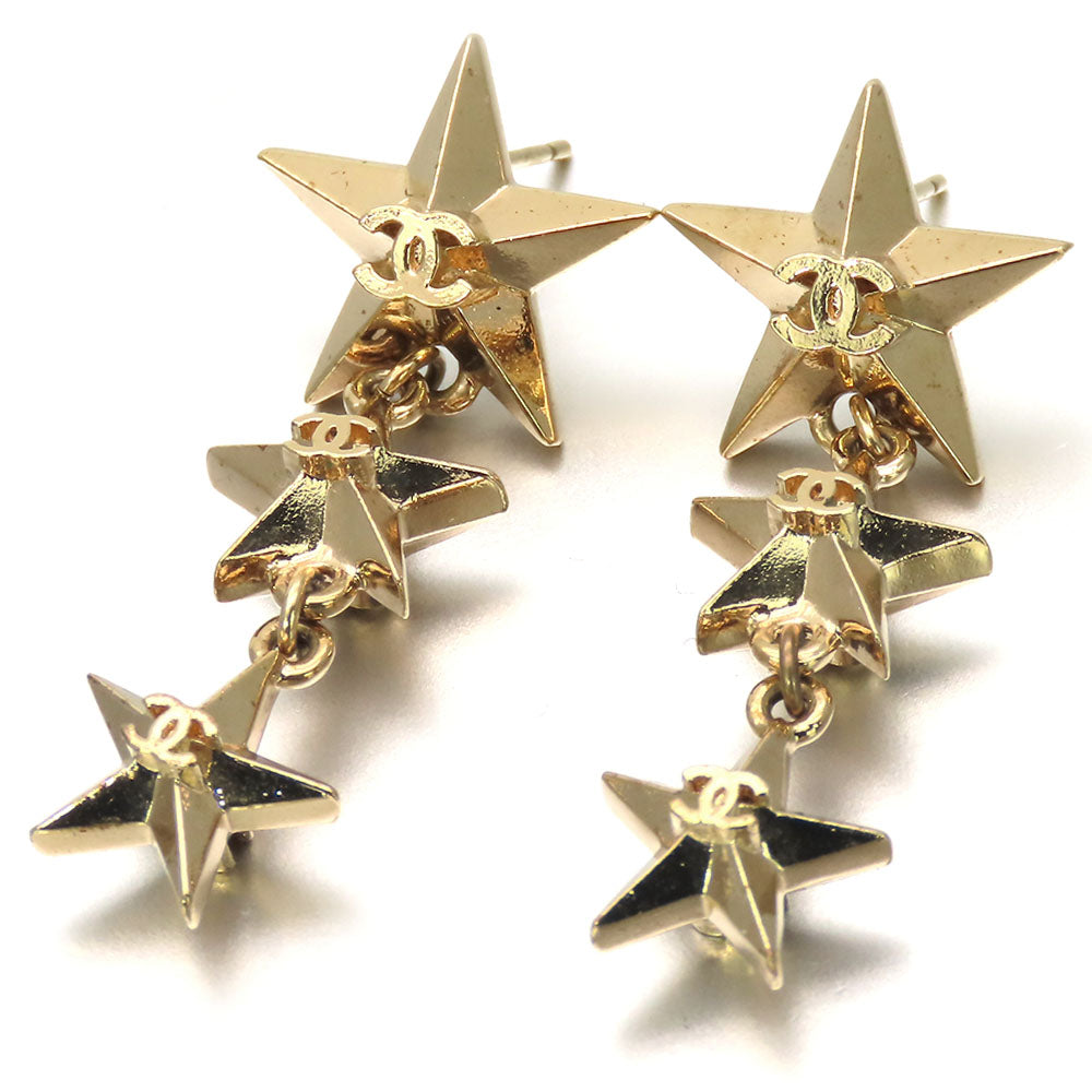 CHANEL Pierce metal gold COCO Mark Triple star Women Used Authentic