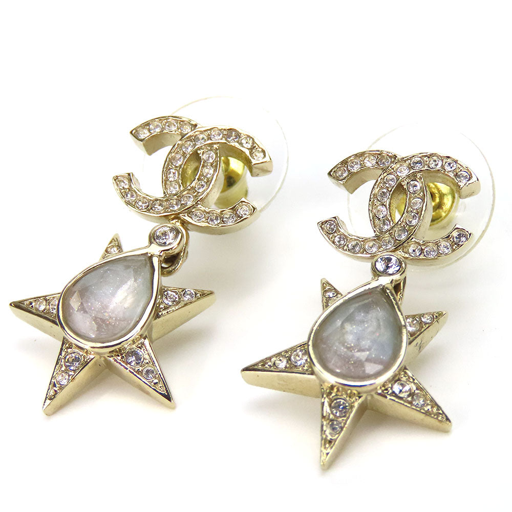 CHANEL Pierce Metal, Rhinestone gold COCO Mark Women Used Authentic