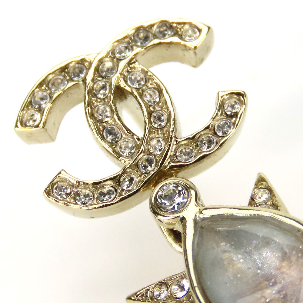 CHANEL Pierce Metal, Rhinestone gold COCO Mark Women Used Authentic