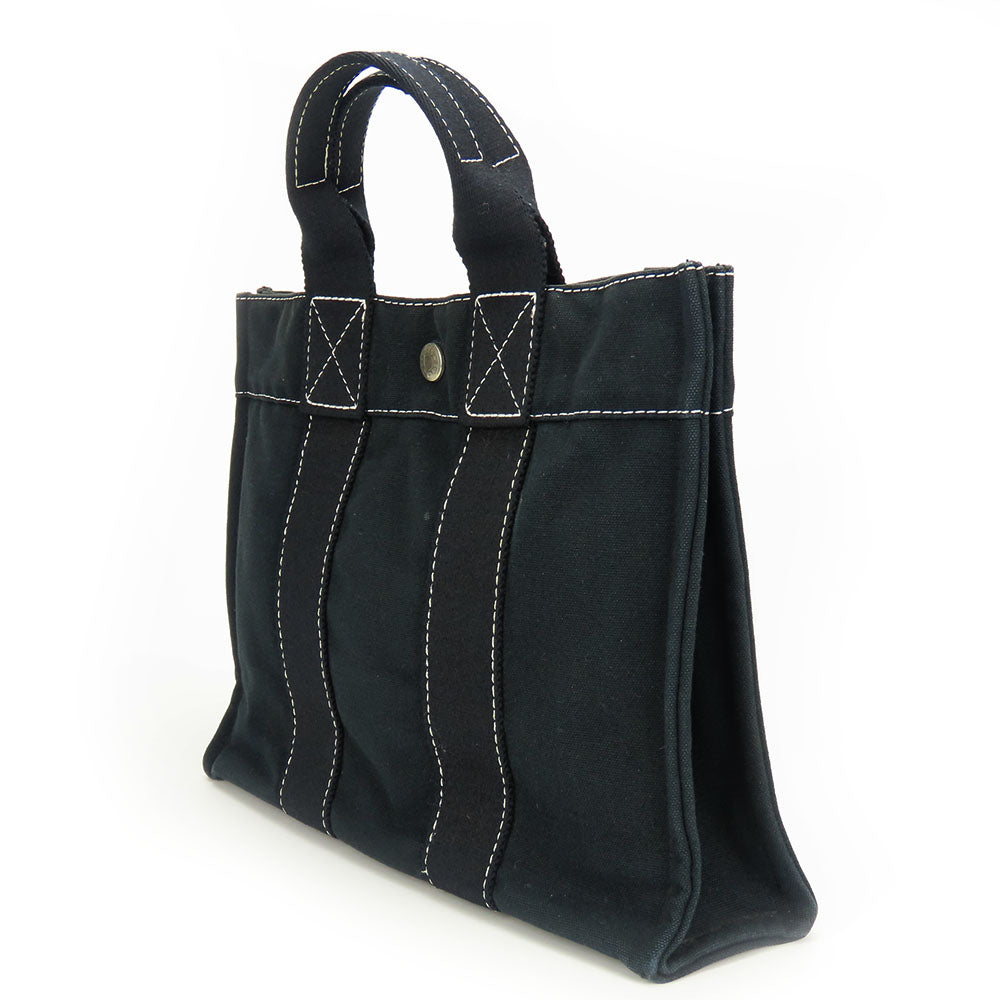 HERMES Tote Bag canvas black DeauvillePM Women Used Authentic
