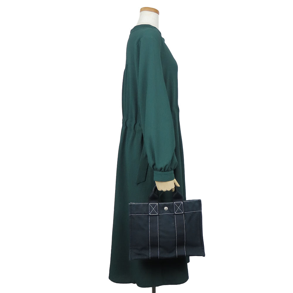 HERMES Tote Bag canvas black DeauvillePM Women Used Authentic