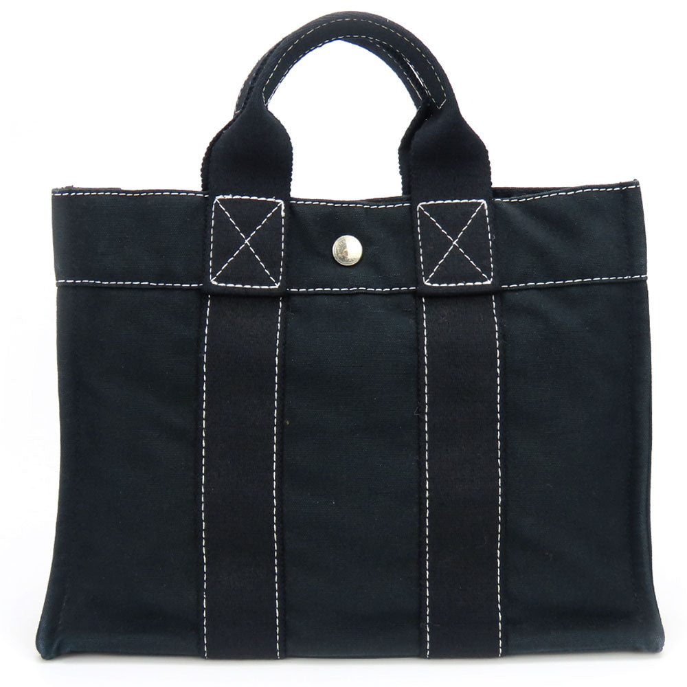 HERMES Tote Bag canvas black DeauvillePM Women Used Authentic