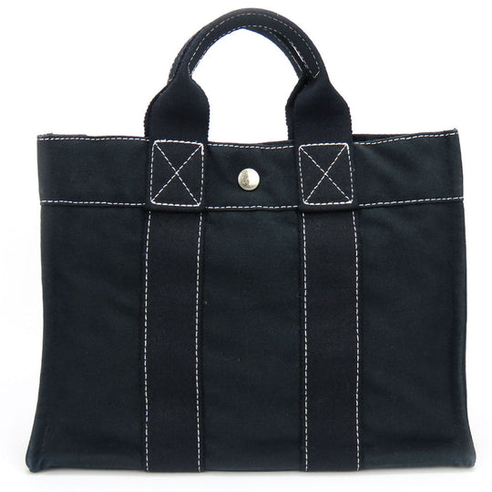 HERMES Tote Bag canvas black DeauvillePM Women Used Authentic