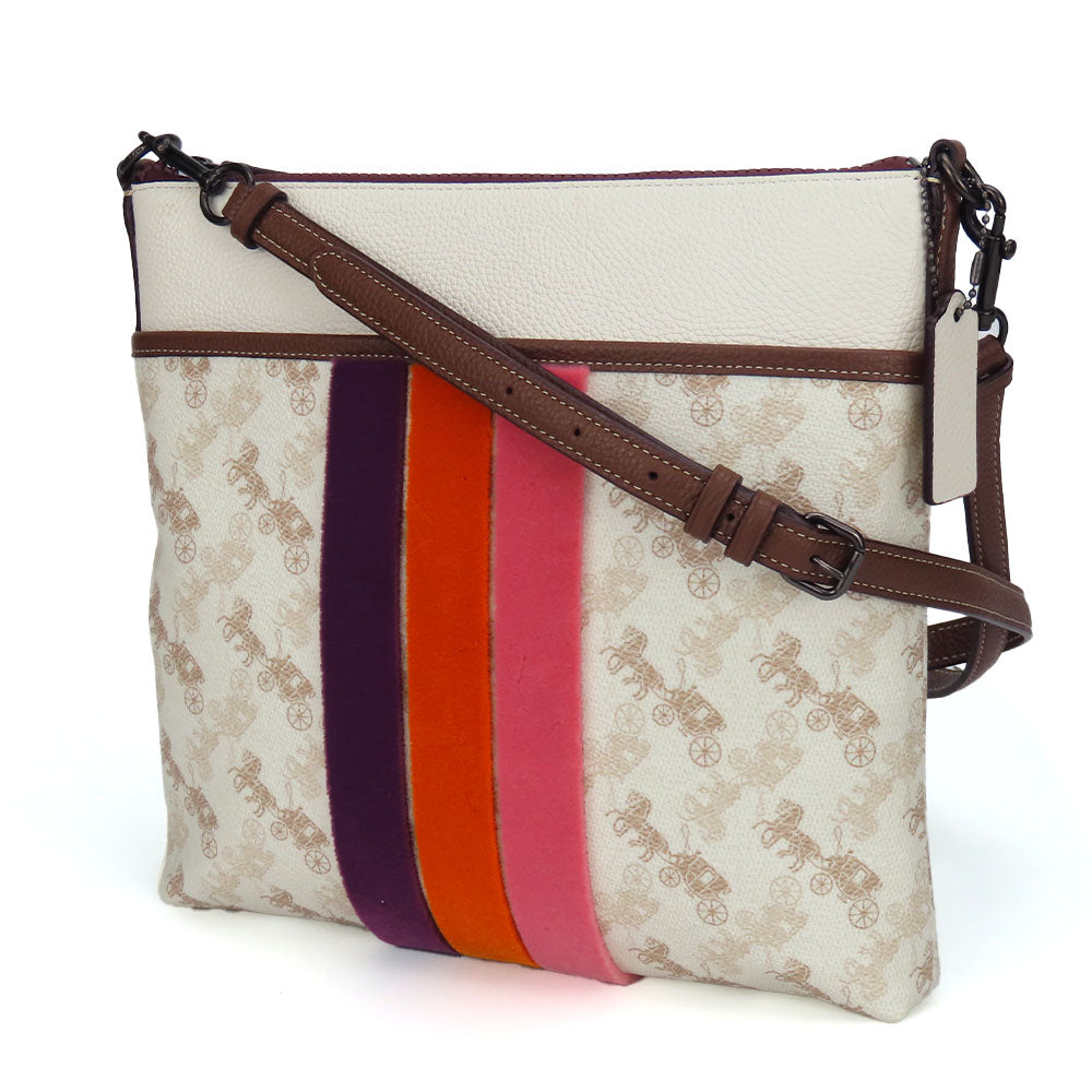 COACH Shoulder Bag 89608 PVC, Leather Brown Horse and carriage Women Used Authentic