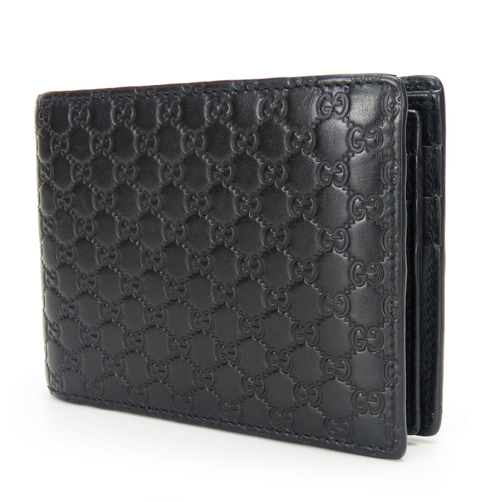GUCCI Bifold Wallet 333042 Sima leather black Micro GG mens Used Authentic