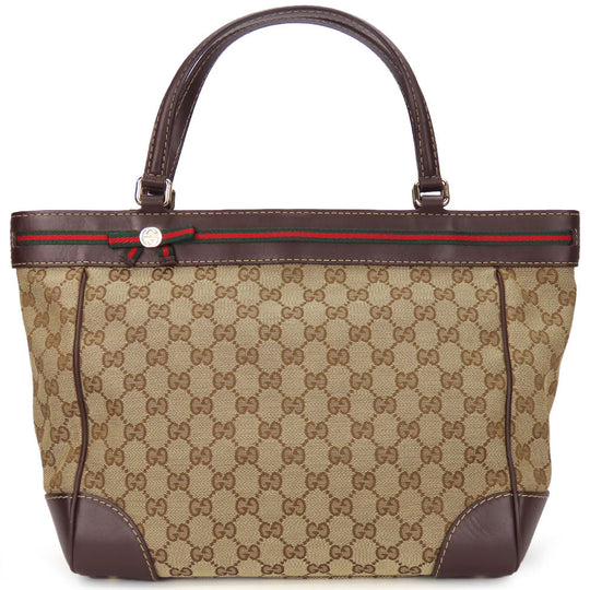 GUCCI Tote Bag 257061 GG canvas, leather Brown Sherry line Women Used Authentic
