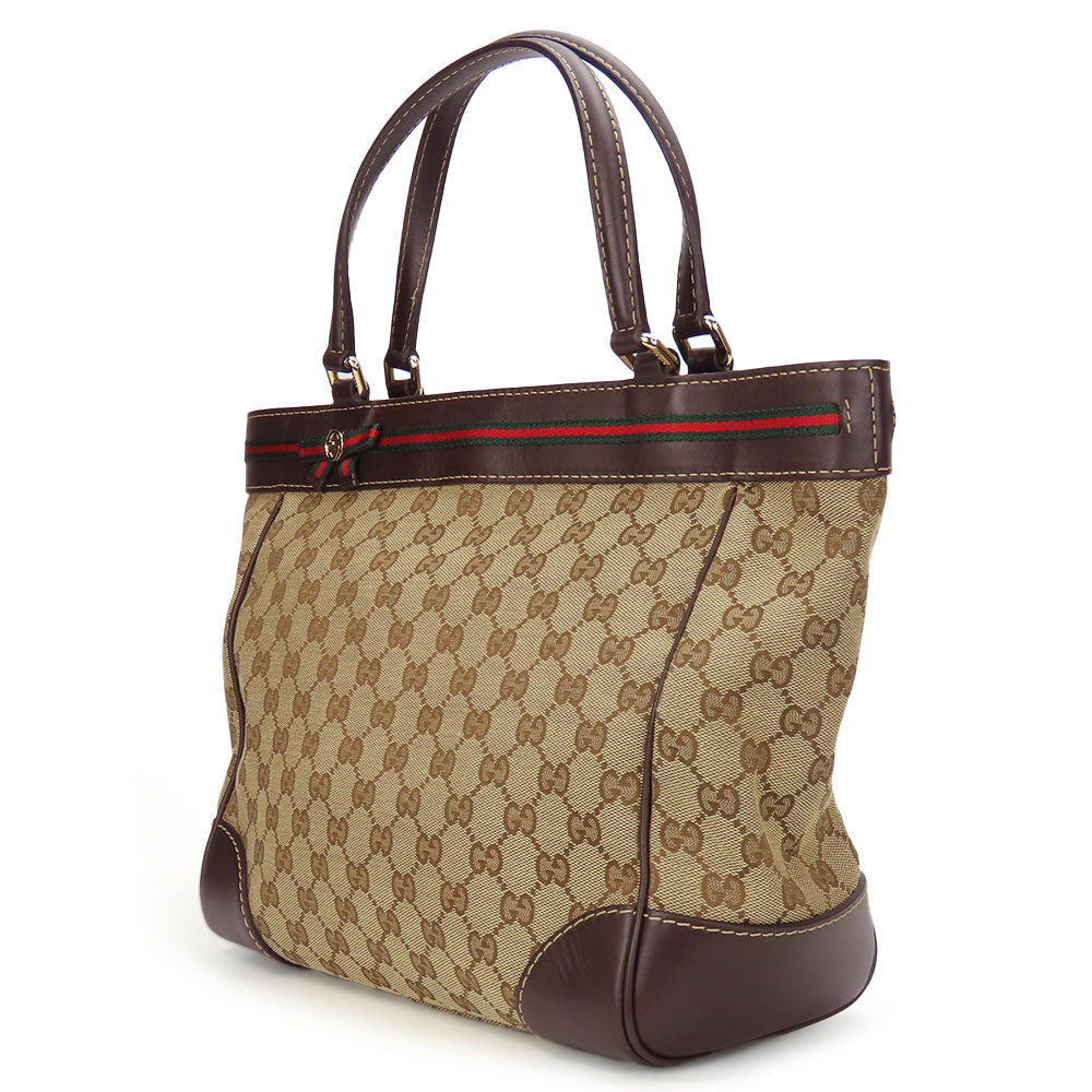 GUCCI Tote Bag 257061 GG canvas, leather Brown Sherry line Women Used Authentic