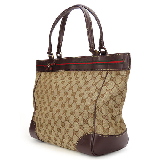 GUCCI Tote Bag 257061 GG canvas, leather Brown Sherry line Women Used Authentic