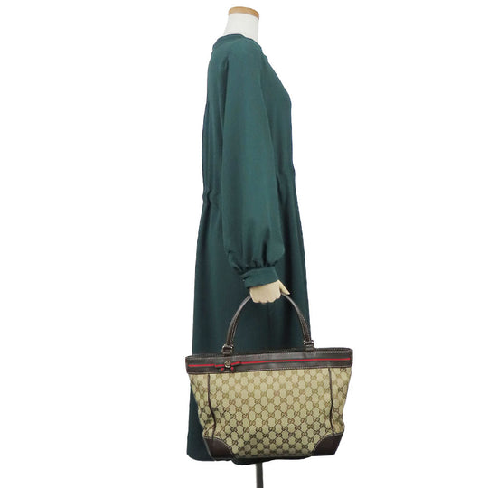 GUCCI Tote Bag 257061 GG canvas, leather Brown Sherry line Women Used Authentic