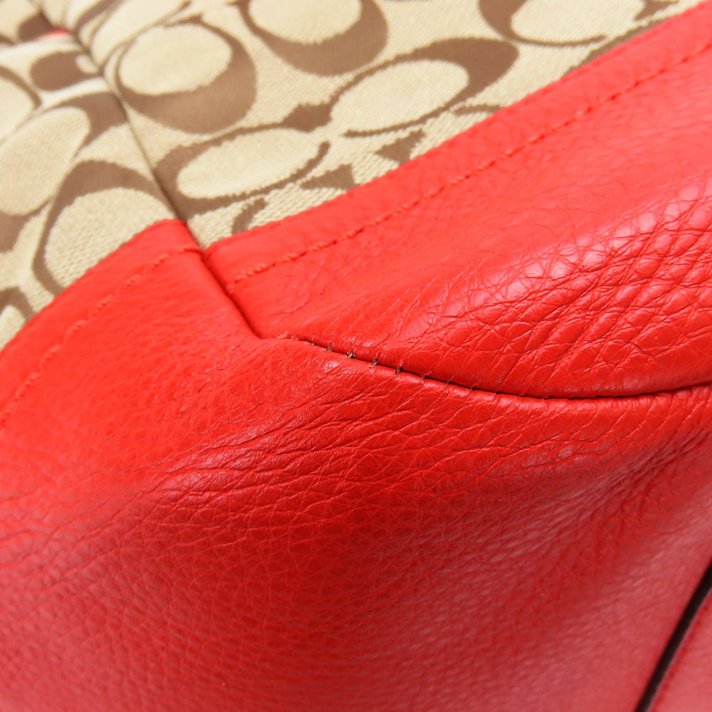 COACH Tote Bag F23297 Canvas, Leather Red Women Used Authentic
