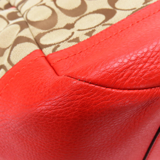COACH Tote Bag F23297 Canvas, Leather Red Women Used Authentic