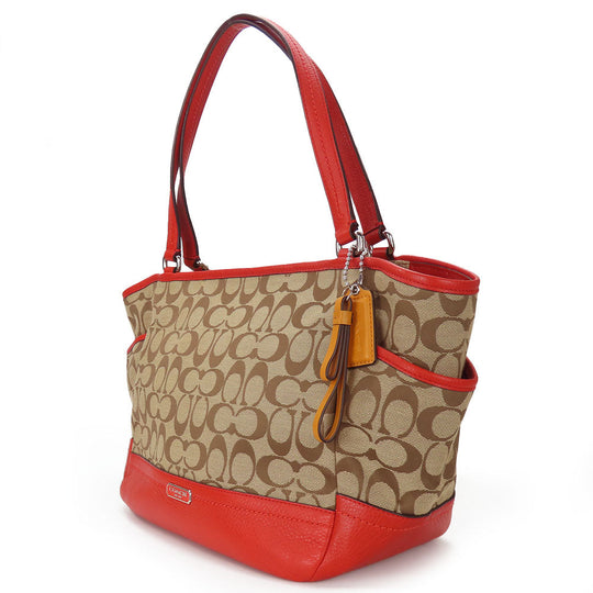 COACH Tote Bag F23297 Canvas, Leather Red Women Used Authentic
