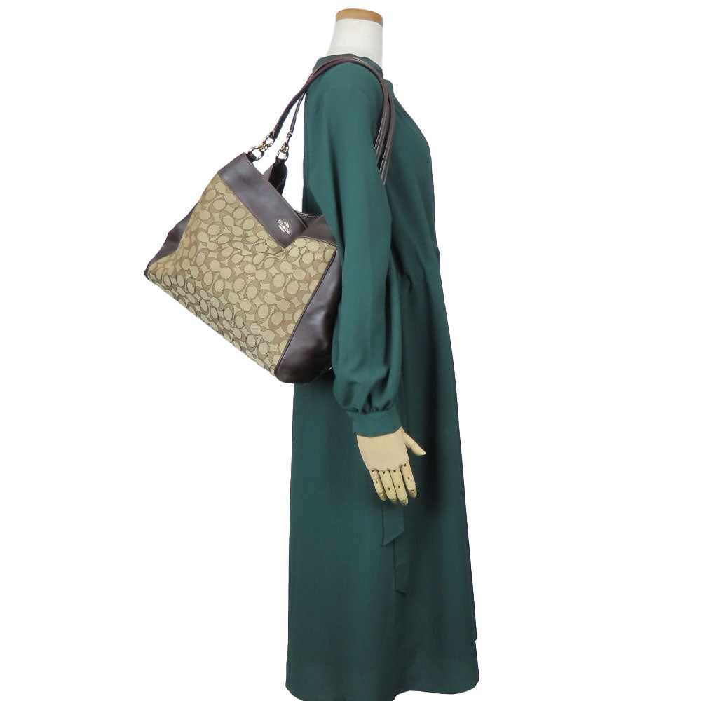 COACH Tote Bag F57612 Canvas, Leather Brown Women Used Authentic