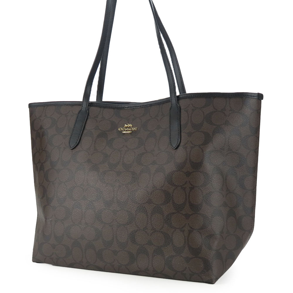 COACH Tote Bag 5696 PVC, Leather black Women Used Authentic