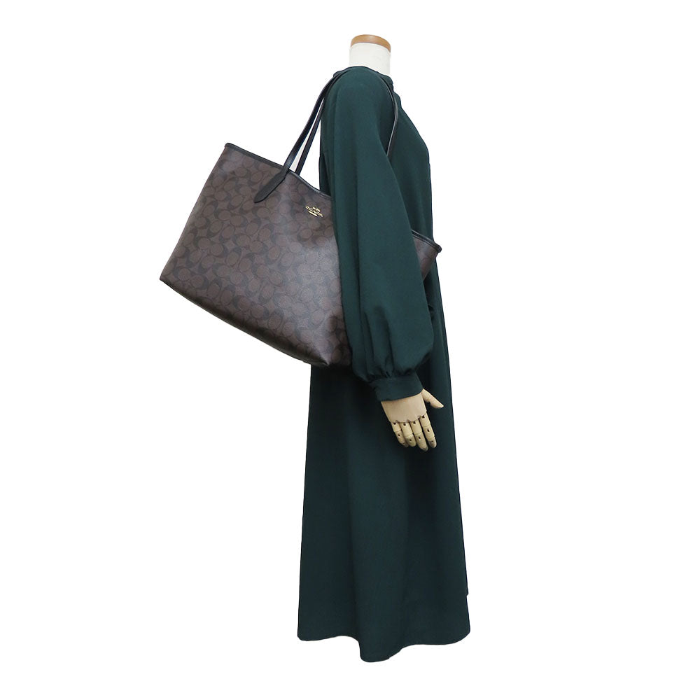 COACH Tote Bag 5696 PVC, Leather black Women Used Authentic