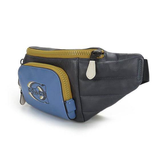 COACH Sling bag CE552 leather Navy Quilting and Coach Stamp mens Used Authentic