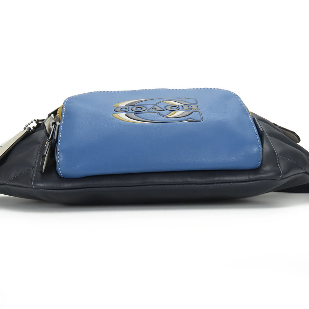 COACH Sling bag CE552 leather Navy Quilting and Coach Stamp mens Used Authentic