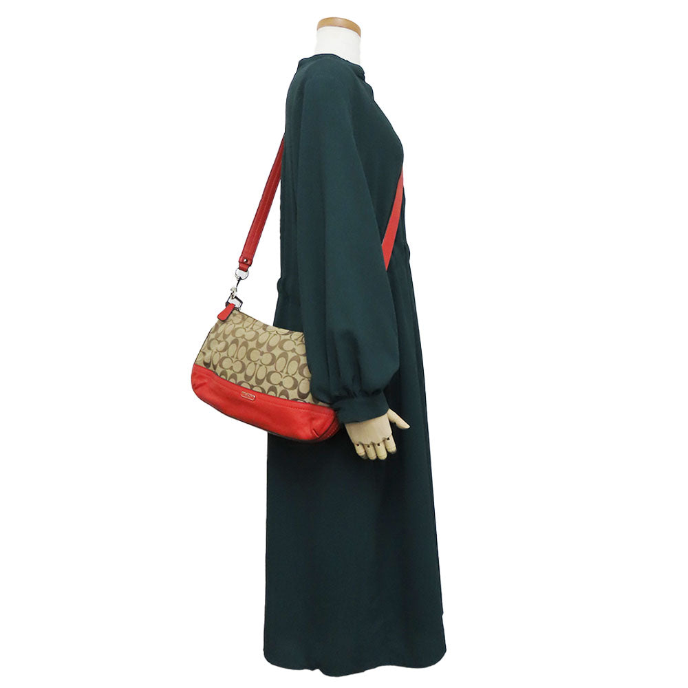 COACH Shoulder Bag F24028 Canvas, Leather Brown Women Used Authentic