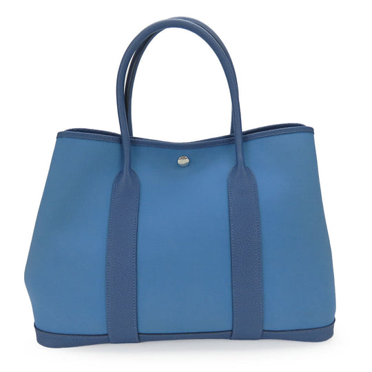 HERMES Tote Bag Leather, Canvas blue Garden party unisex(Unisex) Used Authentic