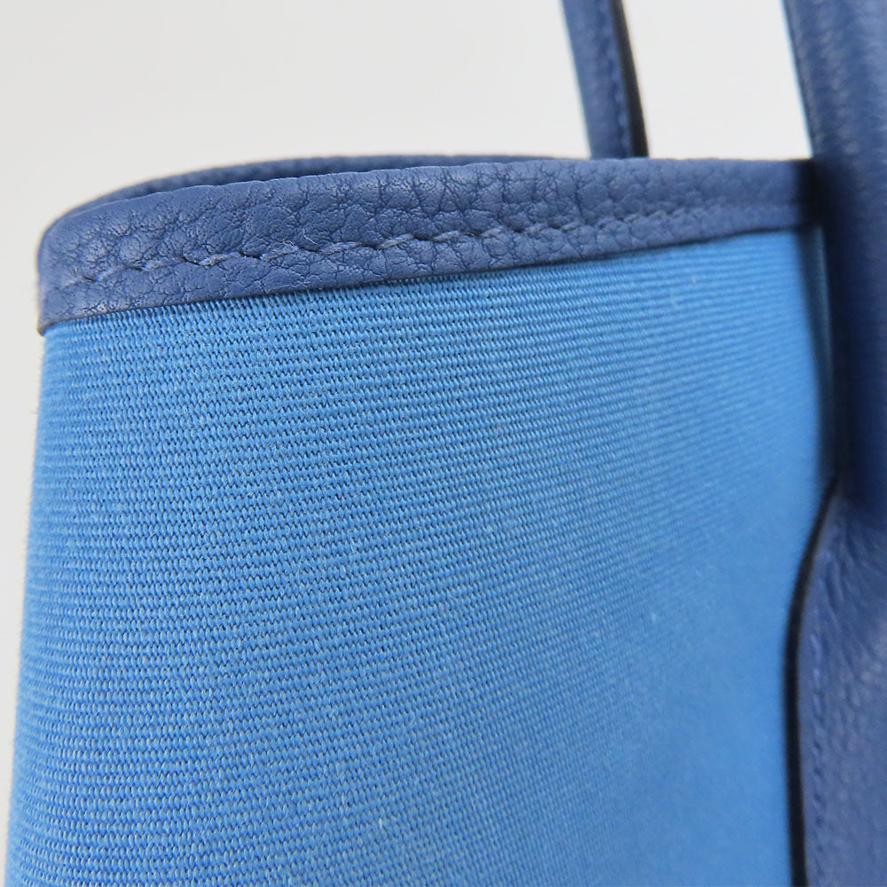 HERMES Tote Bag Leather, Canvas blue Garden party unisex(Unisex) Used Authentic