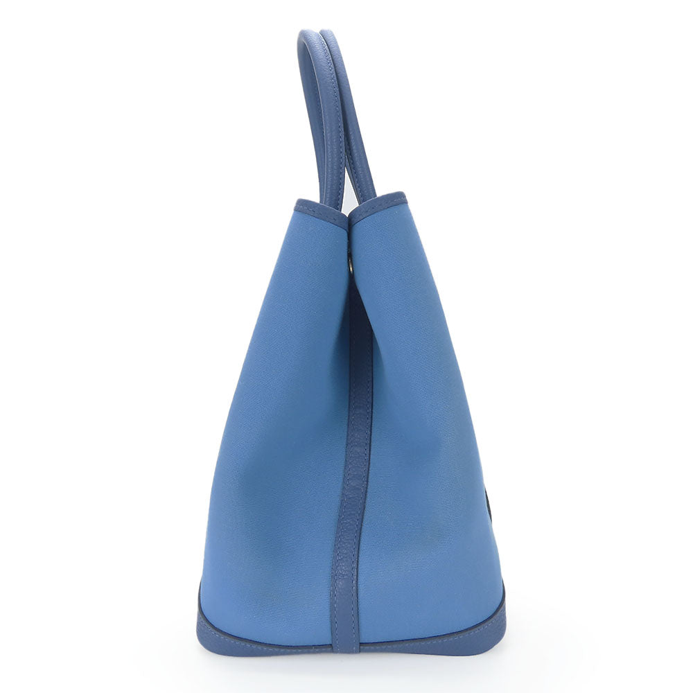 HERMES Tote Bag Leather, Canvas blue Garden party unisex(Unisex) Used Authentic