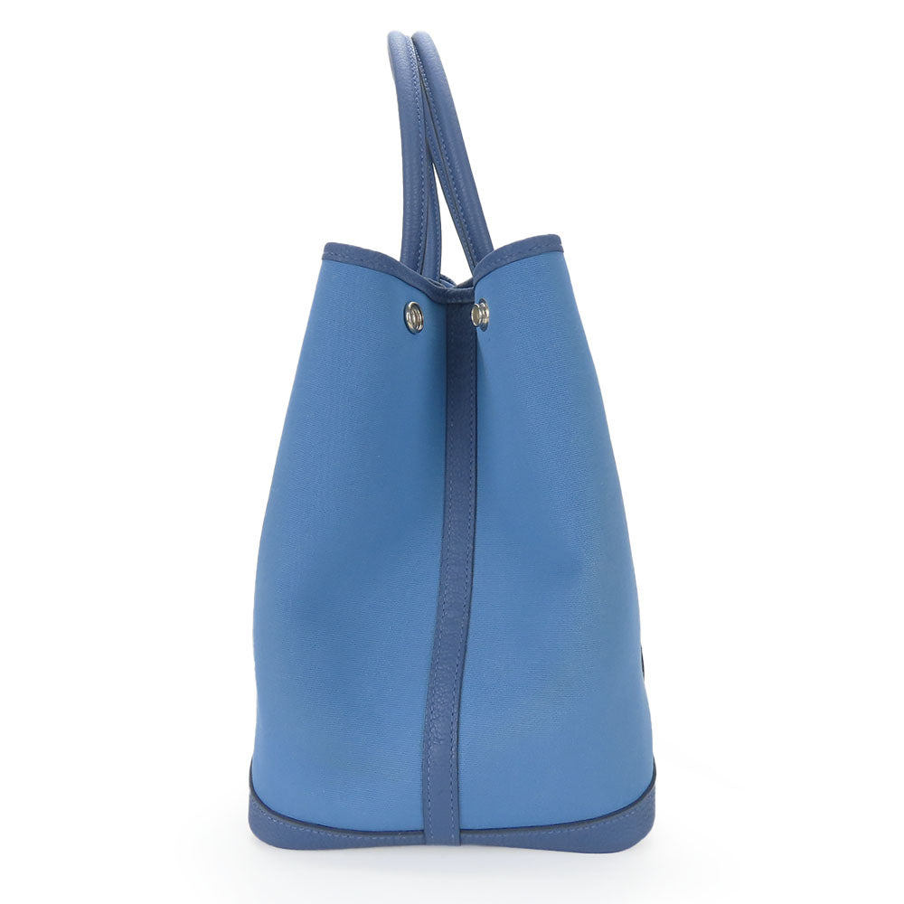 HERMES Tote Bag Leather, Canvas blue Garden party unisex(Unisex) Used Authentic