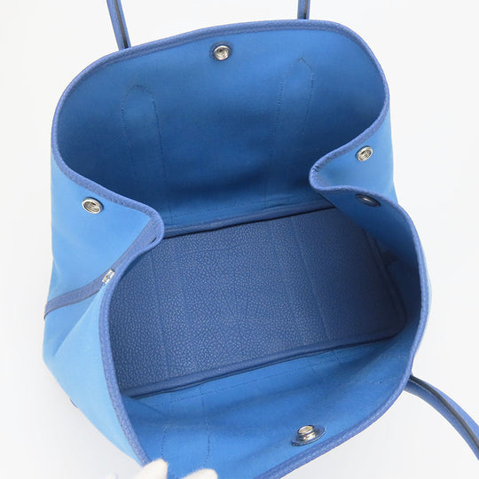 HERMES Tote Bag Leather, Canvas blue Garden party unisex(Unisex) Used Authentic