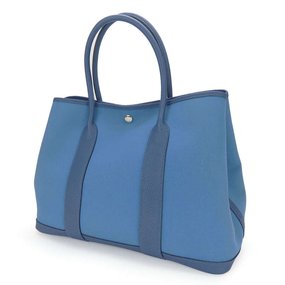 HERMES Tote Bag Leather, Canvas blue Garden party unisex(Unisex) Used Authentic