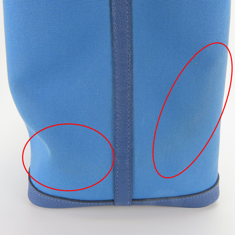 HERMES Tote Bag Leather, Canvas blue Garden party unisex(Unisex) Used Authentic