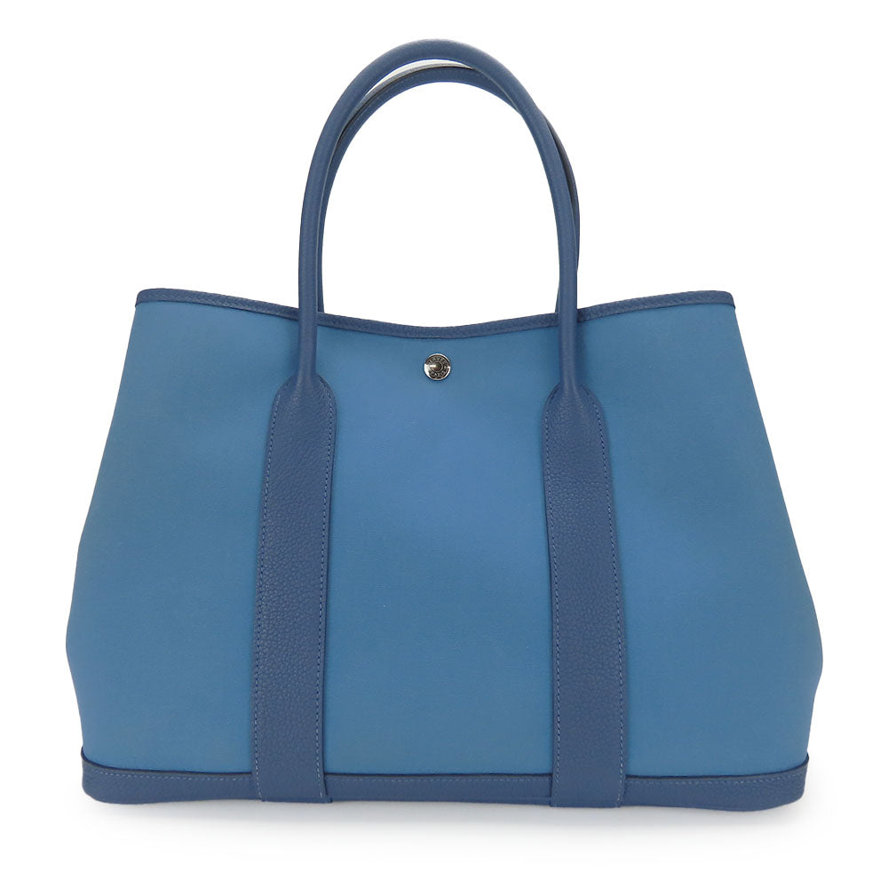 HERMES Tote Bag Leather, Canvas blue Garden party unisex(Unisex) Used Authentic