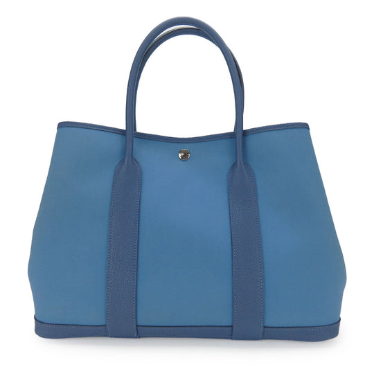 HERMES Tote Bag Leather, Canvas blue Garden party unisex(Unisex) Used Authentic