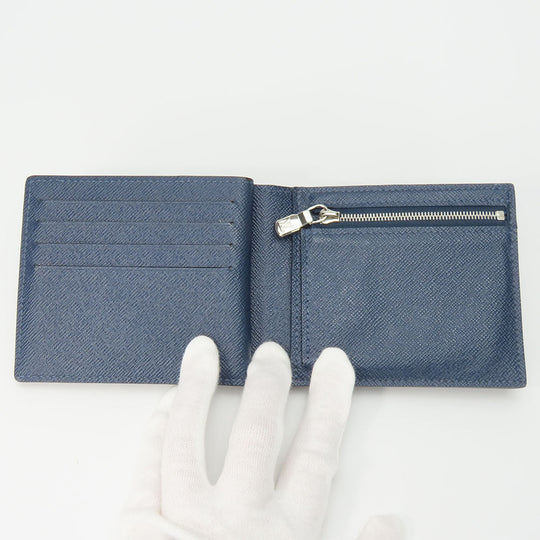 LOUIS VUITTON Bifold Wallet M62046 Taiga Blue Marine Portefeuille Amerigo NM