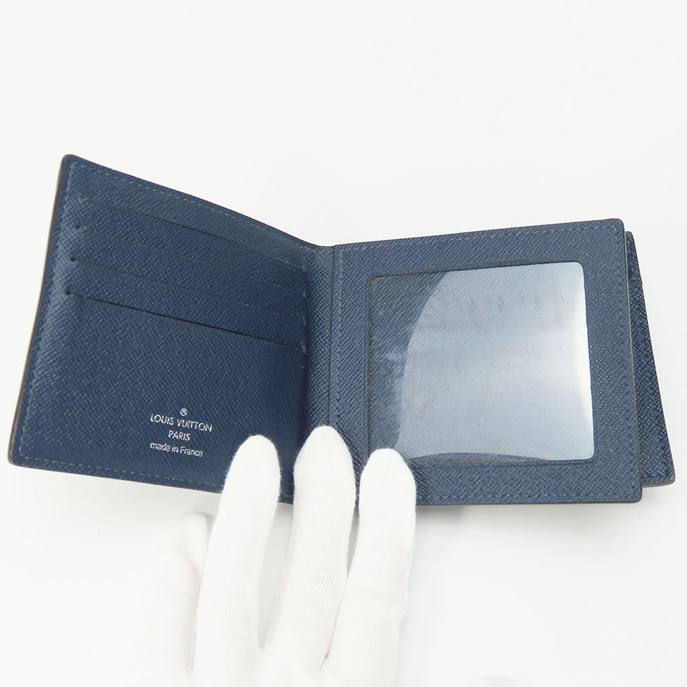 LOUIS VUITTON Bifold Wallet M62046 Taiga Blue Marine Portefeuille Amerigo NM