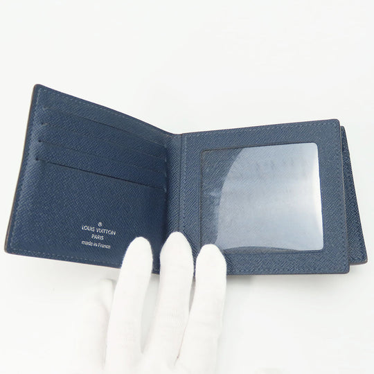 LOUIS VUITTON Bifold Wallet M62046 Taiga Blue Marine Portefeuille Amerigo NM