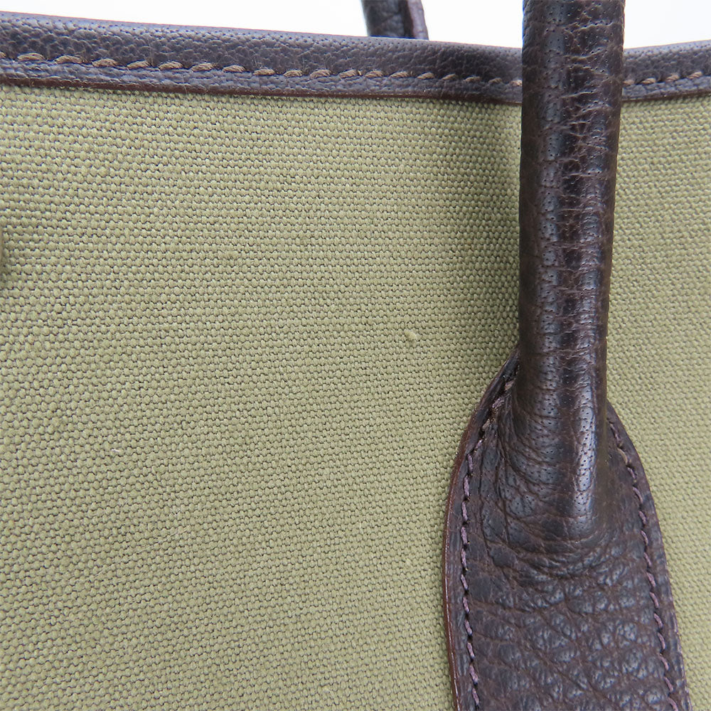 HERMES Tote Bag Canvas, Leather Khaki green Garden party PM unisex(Unisex) Used Authentic