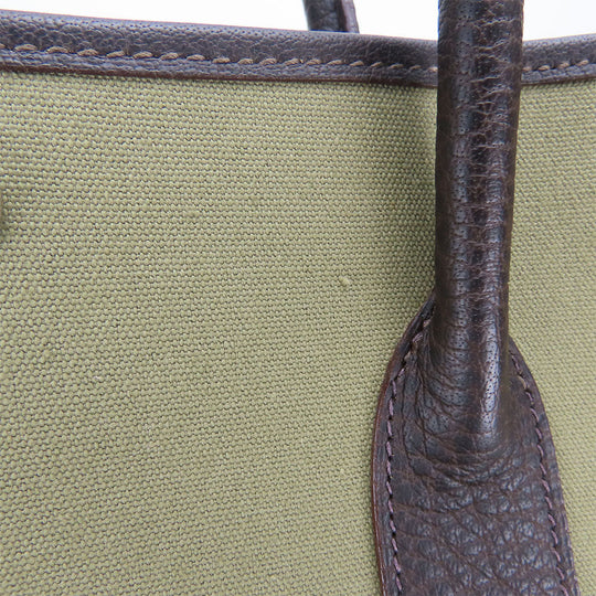 HERMES Tote Bag Canvas, Leather Khaki green Garden party PM unisex(Unisex) Used Authentic