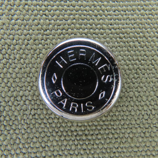 HERMES Tote Bag Canvas, Leather Khaki green Garden party PM unisex(Unisex) Used Authentic