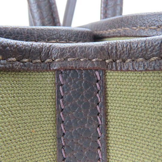 HERMES Tote Bag Canvas, Leather Khaki green Garden party PM unisex(Unisex) Used Authentic