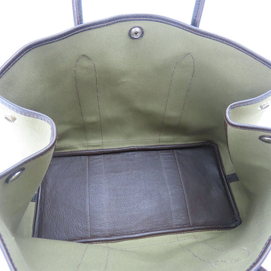 HERMES Tote Bag Canvas, Leather Khaki green Garden party PM unisex(Unisex) Used Authentic