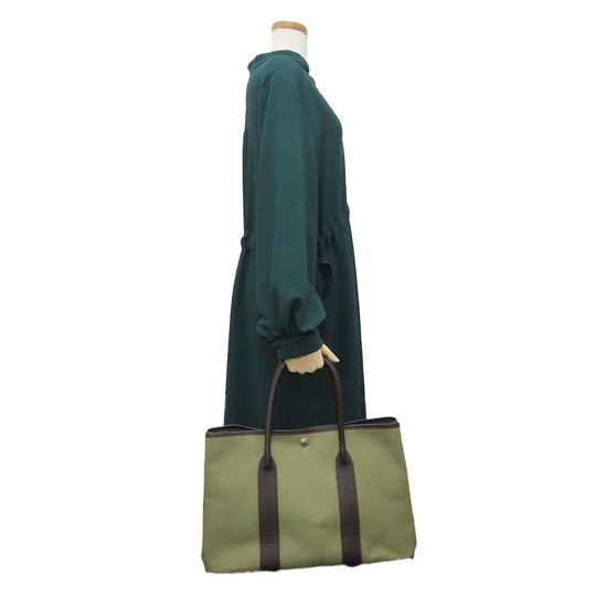 HERMES Tote Bag Canvas, Leather Khaki green Garden party PM unisex(Unisex) Used Authentic