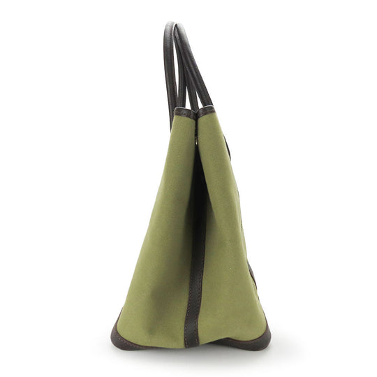 HERMES Tote Bag Canvas, Leather Khaki green Garden party PM unisex(Unisex) Used Authentic